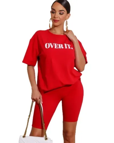 Letter Graphic Red Two Piece Shorts Set