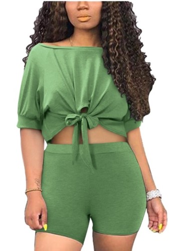 Green Two Piece Bow Tie Shorts Set