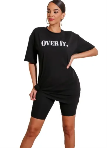 Letter Graphic Black Two Piece Shorts Set