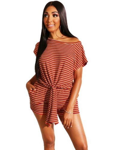 Plus Size Two Piece Red Striped Shorts Set