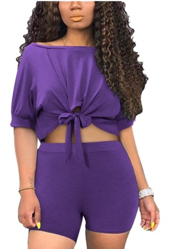 Purple Two Piece Bow Tie Shorts Set