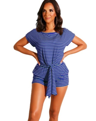 Plus Size Two Piece Navy Striped Shorts Set