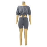 Light Gray Two Piece Bow Tie Shorts Set