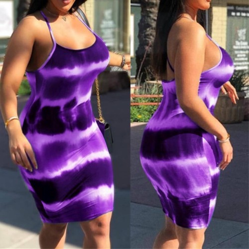 Tie Dye Purple Plus Size Sexy Cami Dress