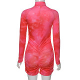 Tie Dye Pink Sporty Romper with Sleeve