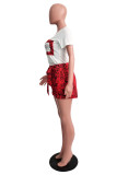 Red Snakeskin Print Two Piece Casual Shorts Set