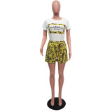 Yellow Snakeskin Print Two Piece Casual Shorts Set
