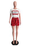 Red Snakeskin Print Two Piece Casual Shorts Set