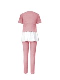 Pink Layered Contrast Two Piece Leisure Pants Set