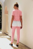Pink Layered Contrast Two Piece Leisure Pants Set