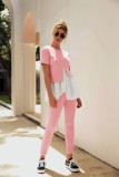 Pink Layered Contrast Two Piece Leisure Pants Set