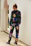 Long Sleeves Tropical Print Two Piece Leisure Pants Set