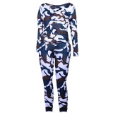 Long Sleeves Camo Print Two Piece Leisure Pants Set