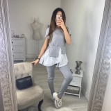 Gray Layered Contrast Two Piece Leisure Pants Set