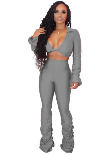Gray Sheer Two Piece Stacked Pants Set