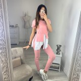 Pink Layered Contrast Two Piece Leisure Pants Set