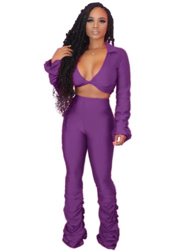 Purple Sheer Two Piece Stacked Pants Set