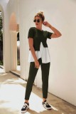 Olive layered Contrast Two Piece Leisure Pants Set
