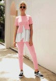 Pink Layered Contrast Two Piece Leisure Pants Set