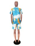 Blue Print Tie Dye Casual Two Piece  Shorts Set