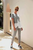 Gray Layered Contrast Two Piece Leisure Pants Set