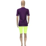 Purple Print Slit Sides Two Piece Shorts Set