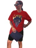 Red Animal Print Two Piece Leisure Shorts Set