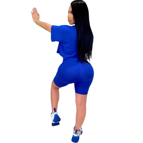 Blue  Two Piece Leisure Shorts set