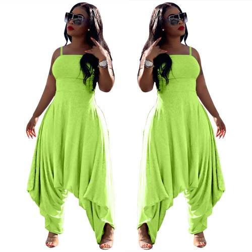 Green Baggy Harem Straps Jumpsuit