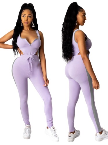 Purple Fitness Bodysuit and Pants Set