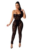 Black  Mesh Straps Bodysuit and Legging Set