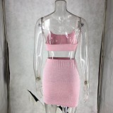 Glitter Pink Spaghetti strap Bra and Mini Skirt Set