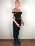 Black Strap Crop Top with Drawstring  Ruched Pants