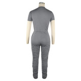 Gray Cotton Ruched Two Piece Pants Set