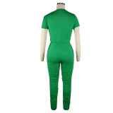 Green Cotton Ruched Two Piece Pants Set