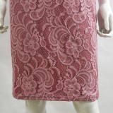 Pink Wide Strap Lace Dress with Chiffon Coat