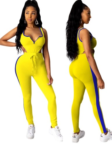 Yellow Fitness Bodysuit and Pants Set