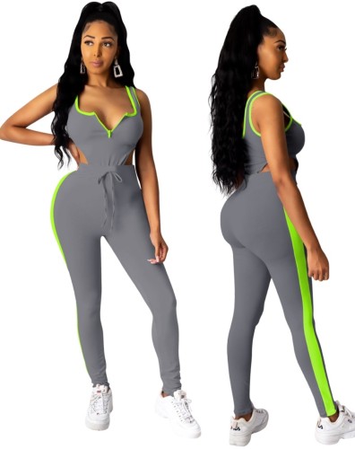 Gray Fitness Bodysuit and Pants Set