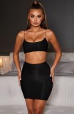 Black Glitter Spaghetti strap Bra and Mini Skirt Set