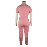 Pink Cotton Ruched Two Piece Pants Set
