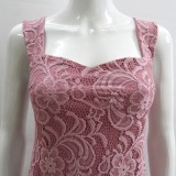 Pink Wide Strap Lace Dress with Chiffon Coat