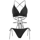 Black Frill Strings Brazilian Bikini Set