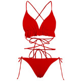 Red Frill Strings Brazilian Bikini Set