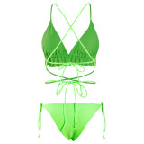 Green Frill Strings Brazilian Bikini Set