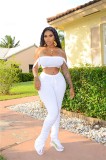 White Strap Bandeau Top with Drawstring  Ruched Pants
