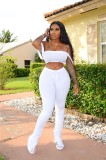 White Strap Bandeau Top with Drawstring  Ruched Pants