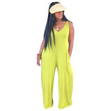 Hooded Yellow Sleeveless Wide Leg Casual Jumpsuit