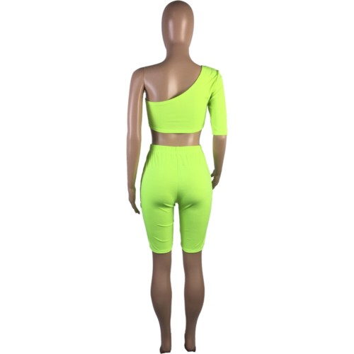 Neno Green One Shoulder Cut Out Crop Top & Skirt