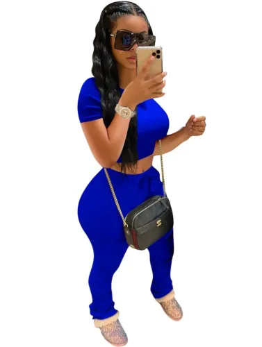 Royal Blue Crop Top & Stacked Pants