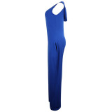 Sleeveless Blue Hooded Wide Leg Casual Jumpsuit